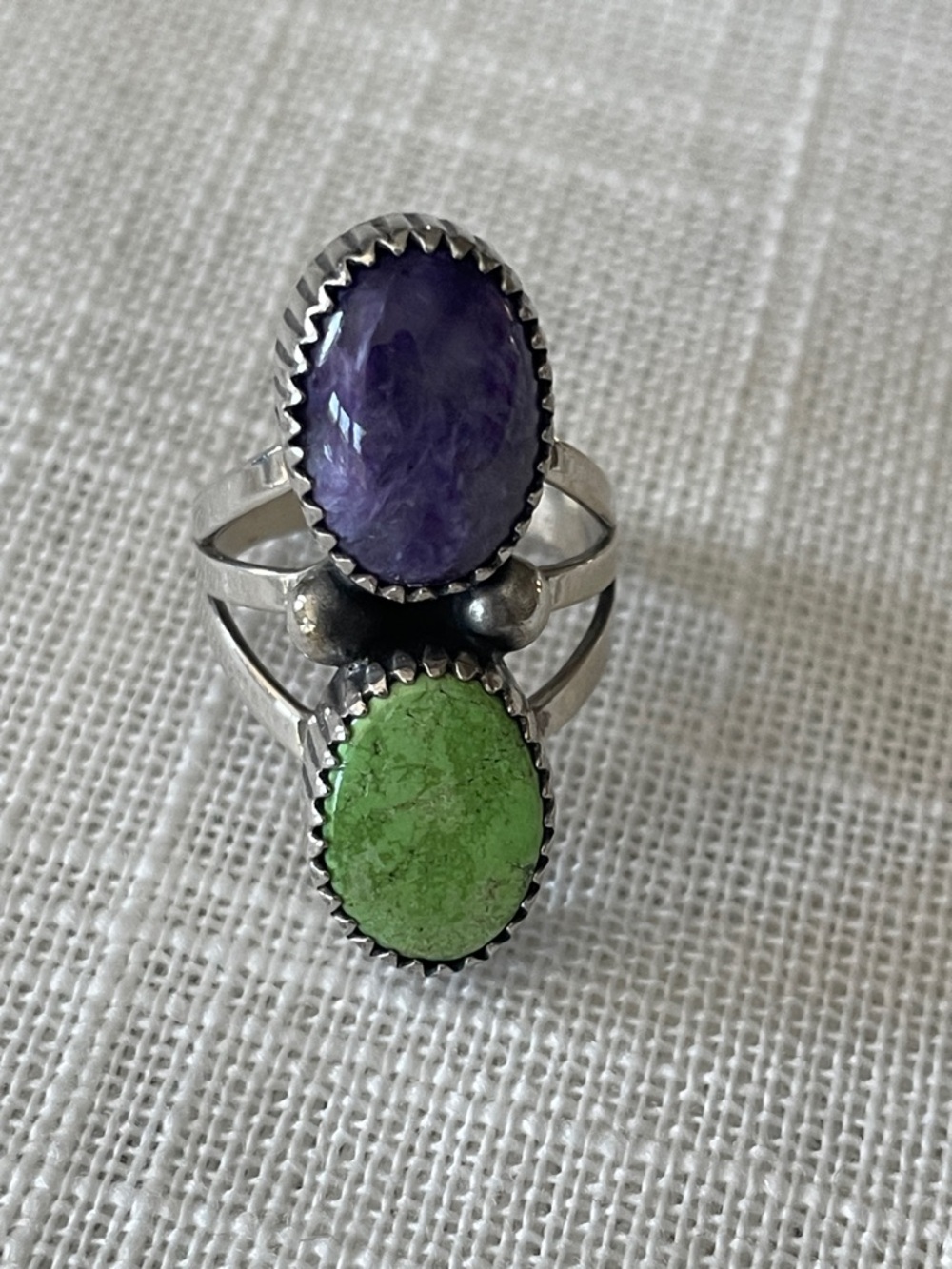 Native American Loren Tomas  Begay sterling two stone ring